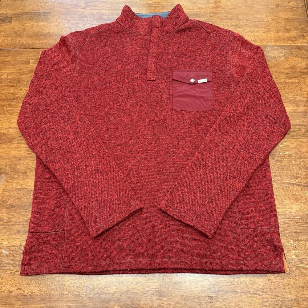 Woolrich Drifter Fleece Knit‎ Pullover 1/4 Button Sweater Red Men's XL